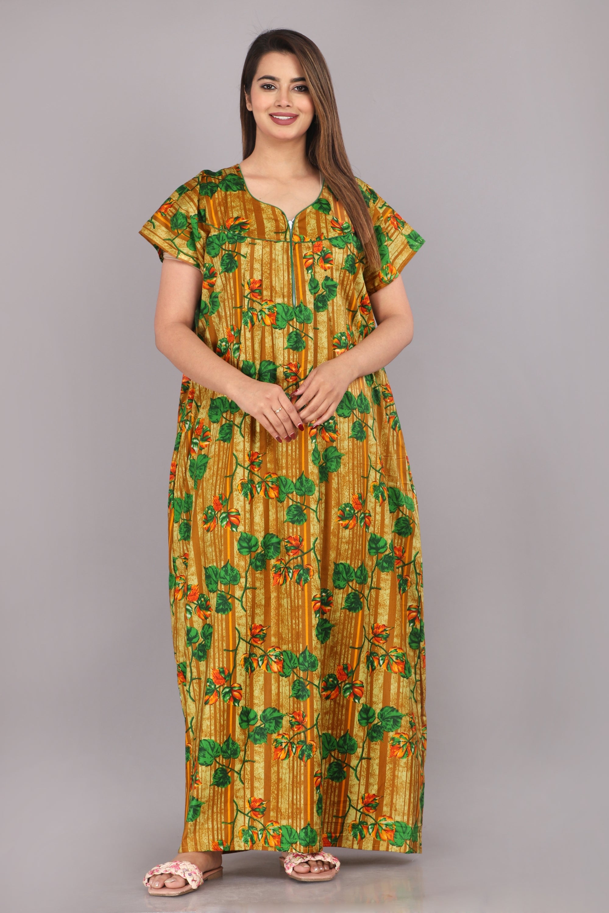 Yellow Green Cotton Summer Nightgown