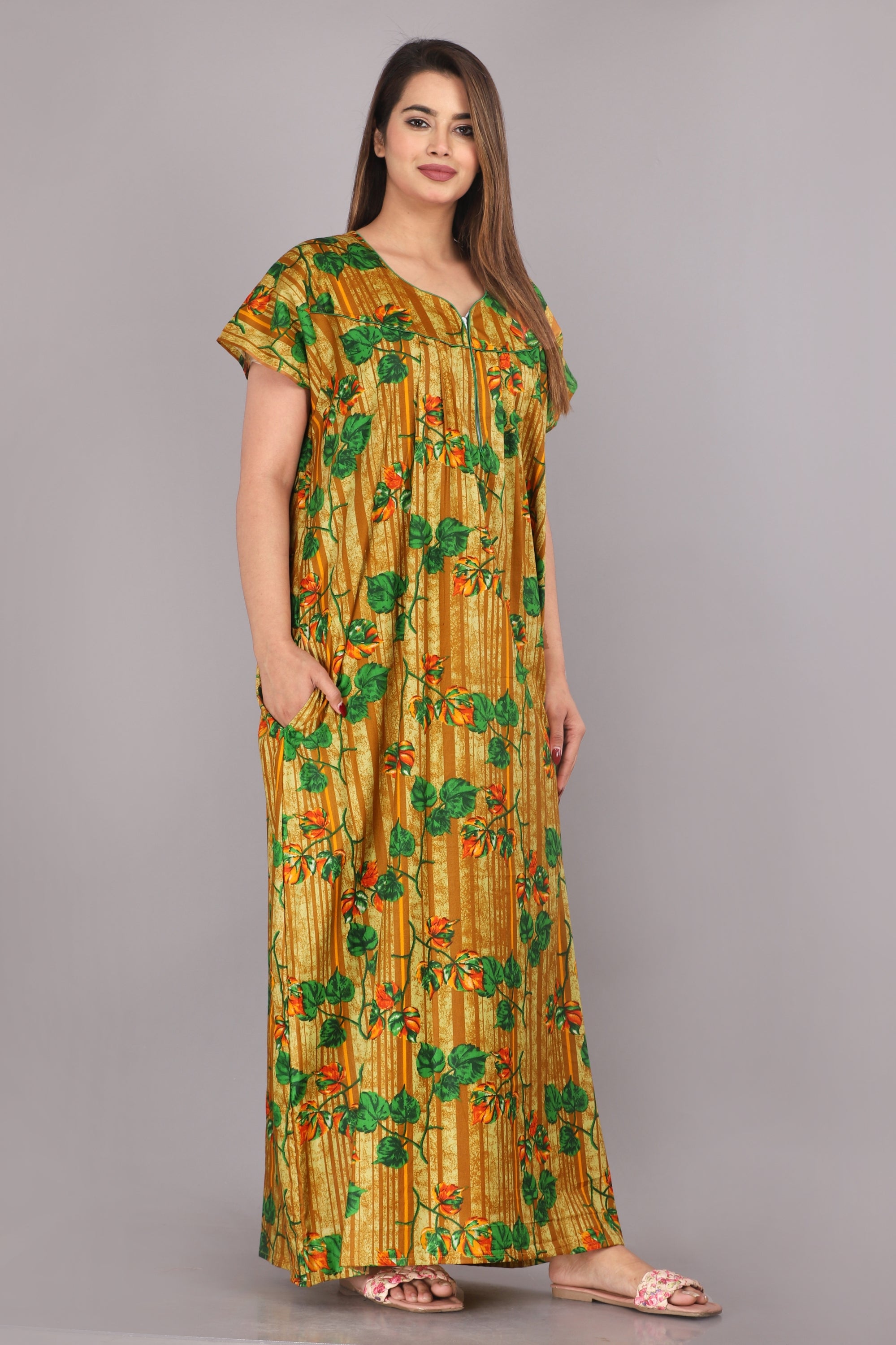Yellow Green Cotton Summer Nightgown