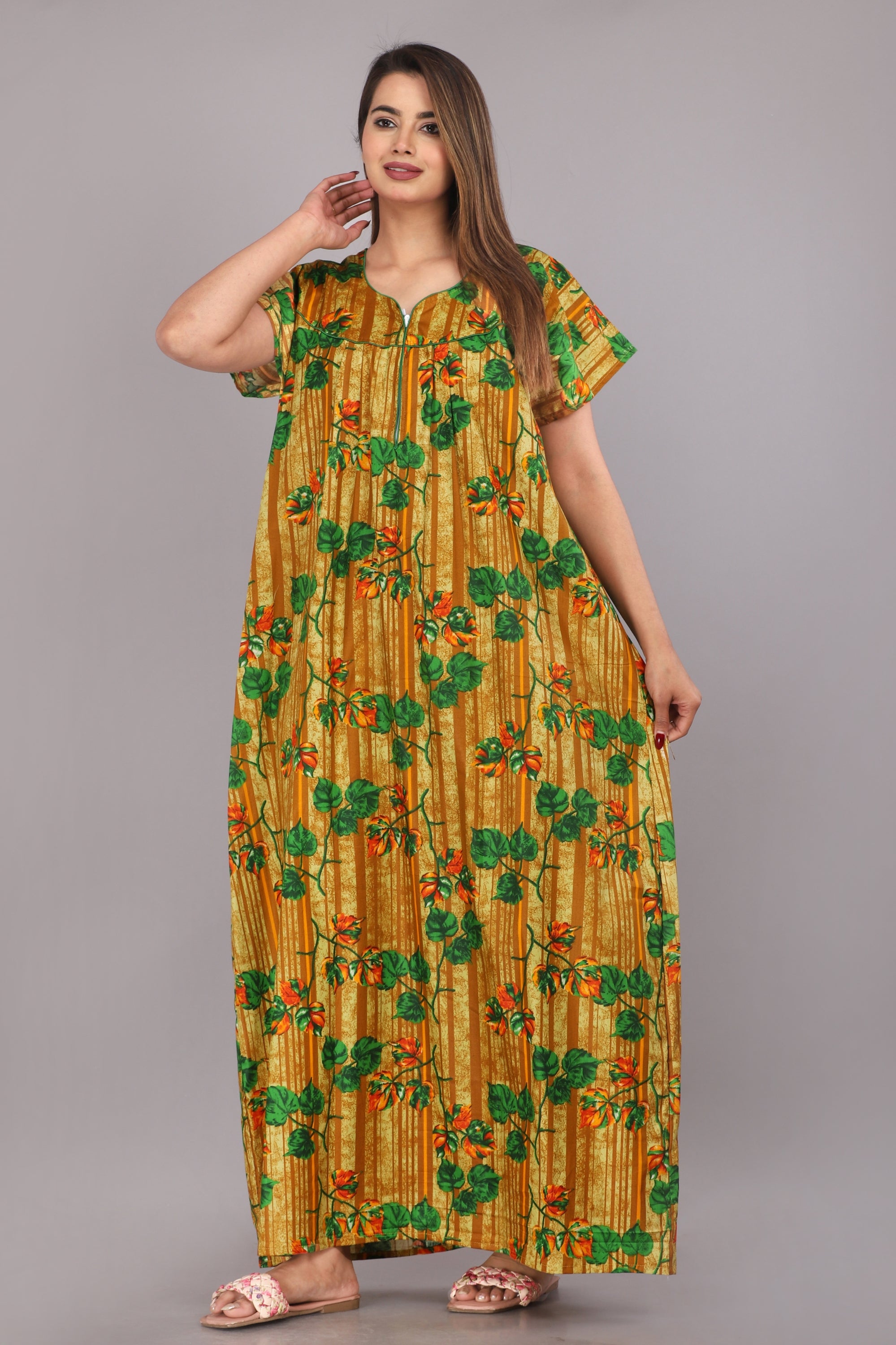 Yellow Green Cotton Summer Nightgown