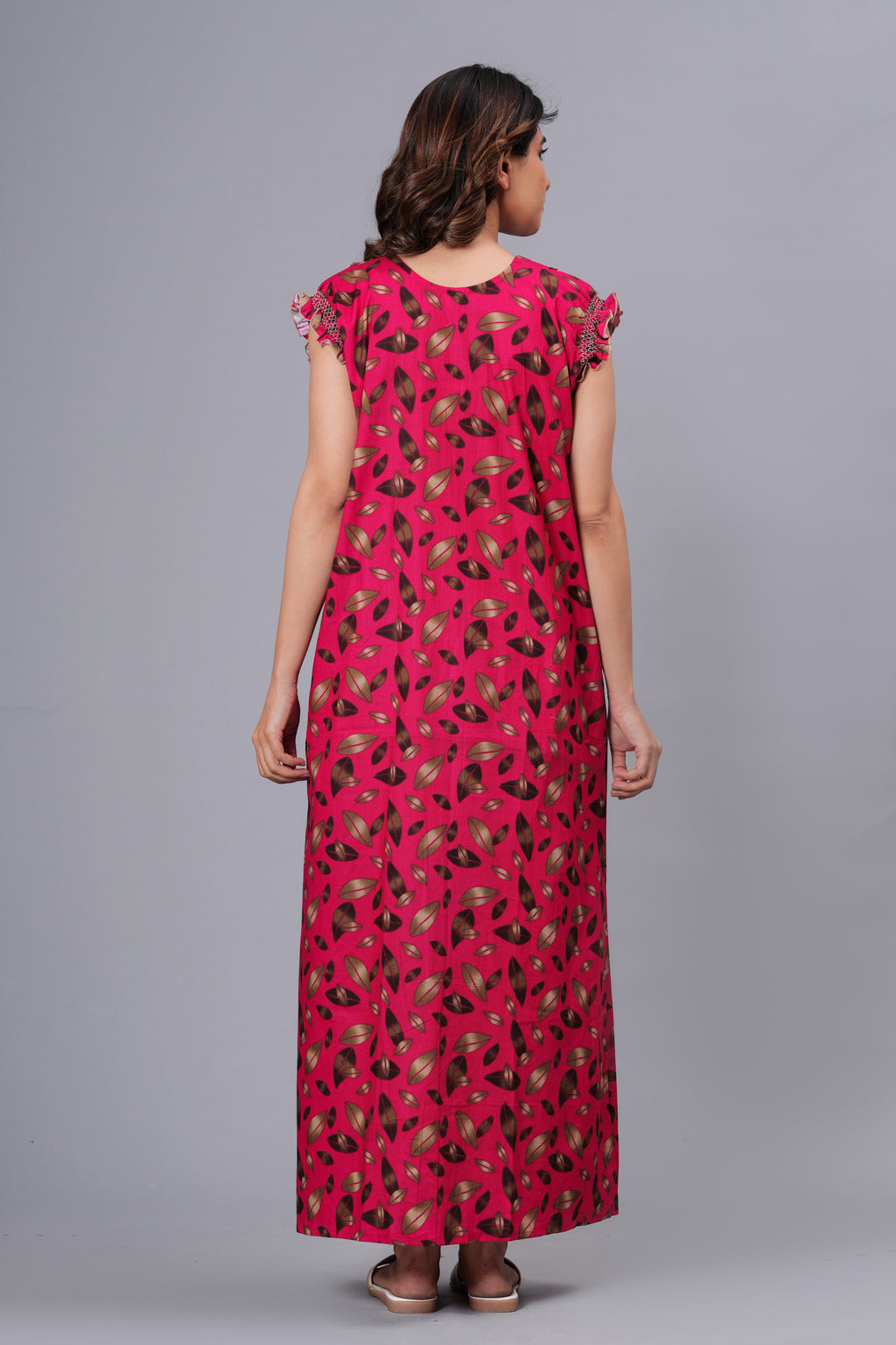 Summer Rani Pink Long Round Neck Cotton Nighty